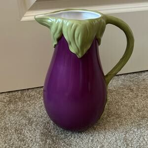 LENOX Primevera Garden Eggplant Pitcher Raised Leaf Design by Catherine McClung